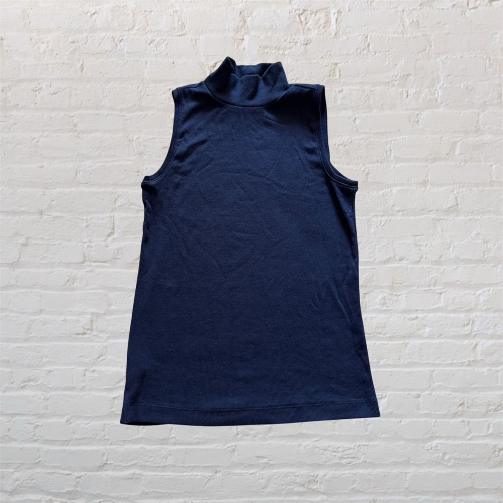 Like 🆕 Ann Taylor Loft mockneck ribbed navy blue sleeveless top